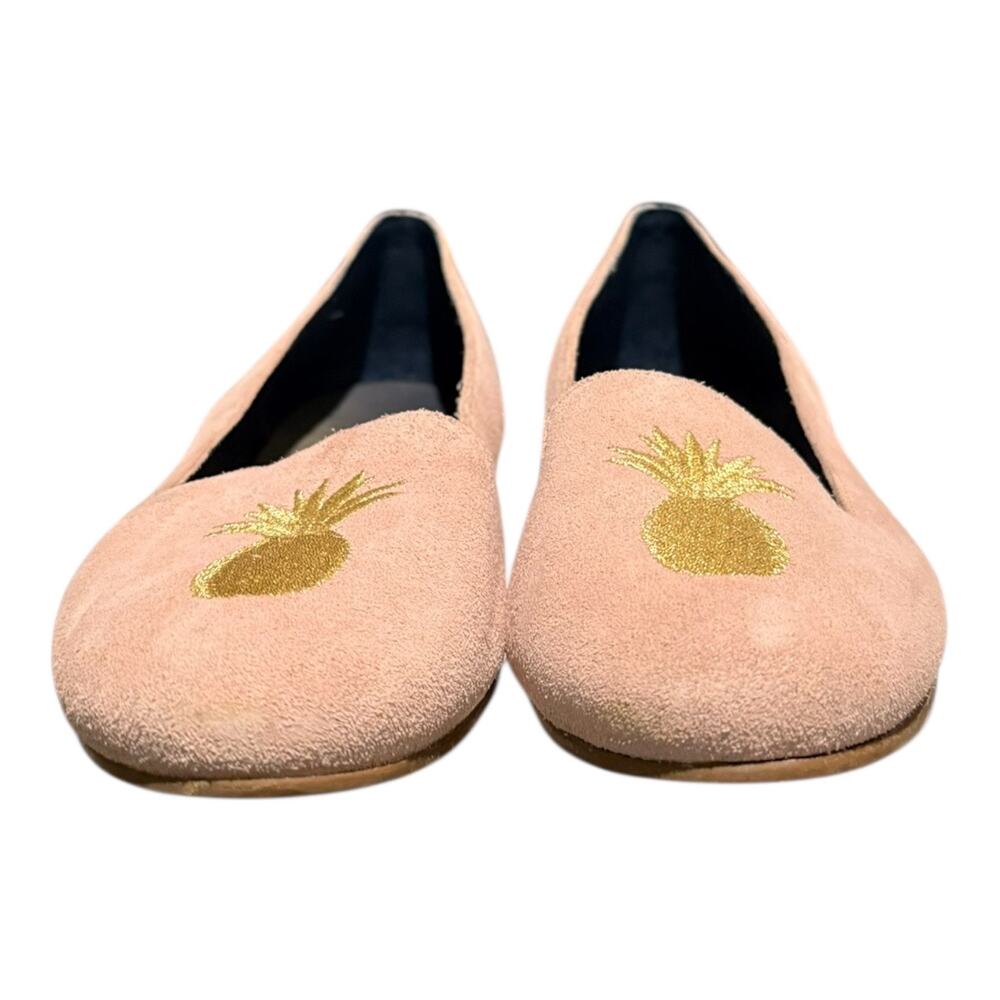 Jack Rogers ANICE Gold Pineapple Suede Flat Pink Blush Embroidered Shoes Size 9 - Picture 3 of 9